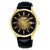 Lorus Herrenuhr mit schwarzem Lederarmband, goldfarbenem Gehäuse, schwarzem Zifferblatt, Datum 8