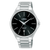 Lorus Herrenuhr mit schwarzem Zifferblatt, Saphirglas und Edelstahlarmband