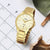 Armbanduhr mit champagnerfarbenem Zifferblatt, Datumsanzeige 8 und Edelstahlarmband