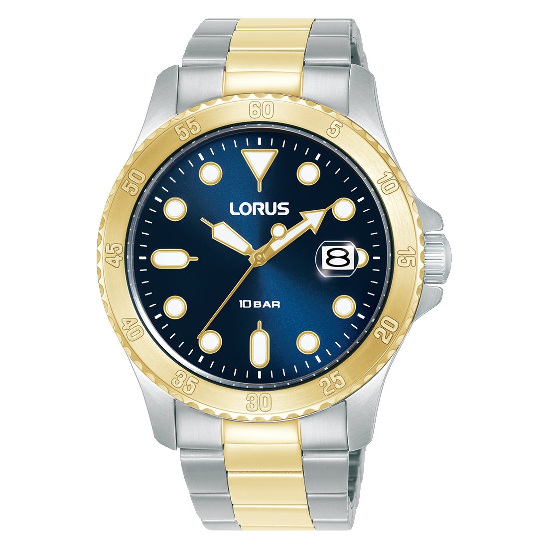 Lorus Sportuhr für Herren mit dunkelblauem Zifferblatt, gold/silbernes Edelstahlband