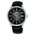 Lorus Herrenuhr mit schwarzem Lederarmband und schwarzem Zifferblatt, Mineralglas