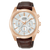 Herren-Chronograph-Armbanduhr mit weißem Zifferblatt und dunkelbraunem Lederband, Roségoldgehäuse