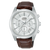 Lorus Chronograph: Herrenuhr mit weißem Zifferblatt, braunem Lederband