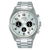 Herren-Chronograph-Armbanduhr mit silbernem Metallarmband, weißem Zifferblatt und Mineralglas