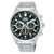 Armbanduhr für Herren: silbernes Edelstahlband, schwarzes Chronograph-Zifferblatt mit 3 Subdials