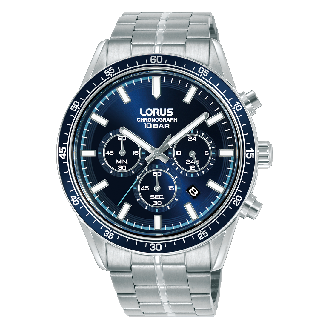 Lorus Sport Herren-Chronograph: blaues Zifferblatt, Edelstahlarmband