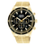 Herren-Armbanduhr: goldfarbenes Metallarmband, schwarzes Chronograph-Zifferblatt
