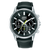 Lorus Herren-Chronograph: schwarzes Zifferblatt, Edelstahlgehäuse, schwarzes Lederarmband