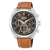 Lorus-Sportchronograph Herrenuhr mit braunem Lederband, dunklem Zifferblatt