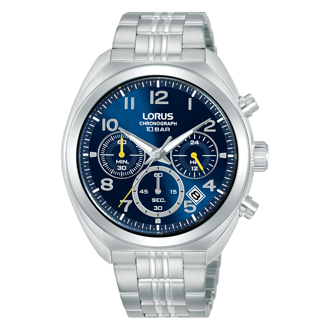 Sport-Armbanduhr für Herren: Lorus Chronograph, blaues Zifferblatt, Edelstahlband