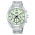 Silberne Herrenarmbanduhr mit Chronograph und gelblich-grünem Zifferblatt, Mineralglas