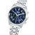 Herrenchronograph mit blauem Zifferblatt, runder Lünette und Edelstahlarmband