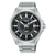 Herrenarmbanduhr mit silbernem Metallband, schwarzem Zifferblatt, Automatikwerk