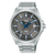 Herren-Armbanduhr mit Edelstahlband, dunklem Zifferblatt und blauen Akzenten, Automatik