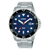 Herren-Armbanduhr: blaues Zifferblatt, Solar, silbernes Metallband, Mineralglas