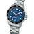 Herren-Armbanduhr mit blauem Zifferblatt und silbernem Metallarmband, LORUS-Logo
