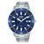 Lorus Solar Herrenuhr mit blauem Zifferblatt und Edelstahlarmband, Mineralglas