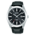 Lorus Sport Herrenarmbanduhr mit schwarzem Lederband, silbernes Gehäuse, Mineralglas