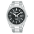 Lorus Herrenarmbanduhr mit Solarwerk, schwarzem Zifferblatt und Metallarmband, Mineralglas