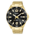 Herrenuhr mit schwarzem Zifferblatt und goldfarbenem Metallarmband, Solar-Anzeige