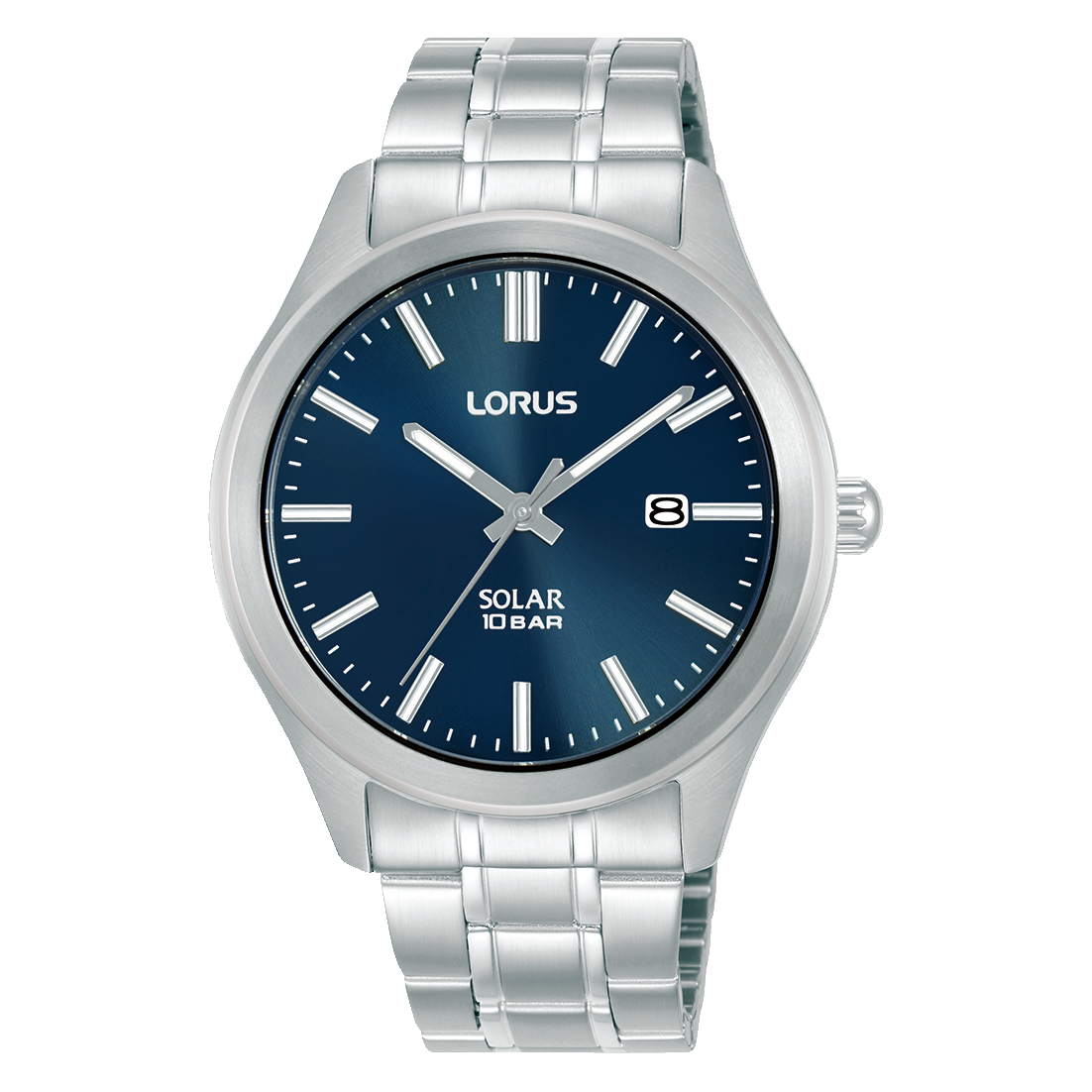 Herren-Solararmbanduhr mit blauem Zifferblatt, Edelstahlband und Mineralglas