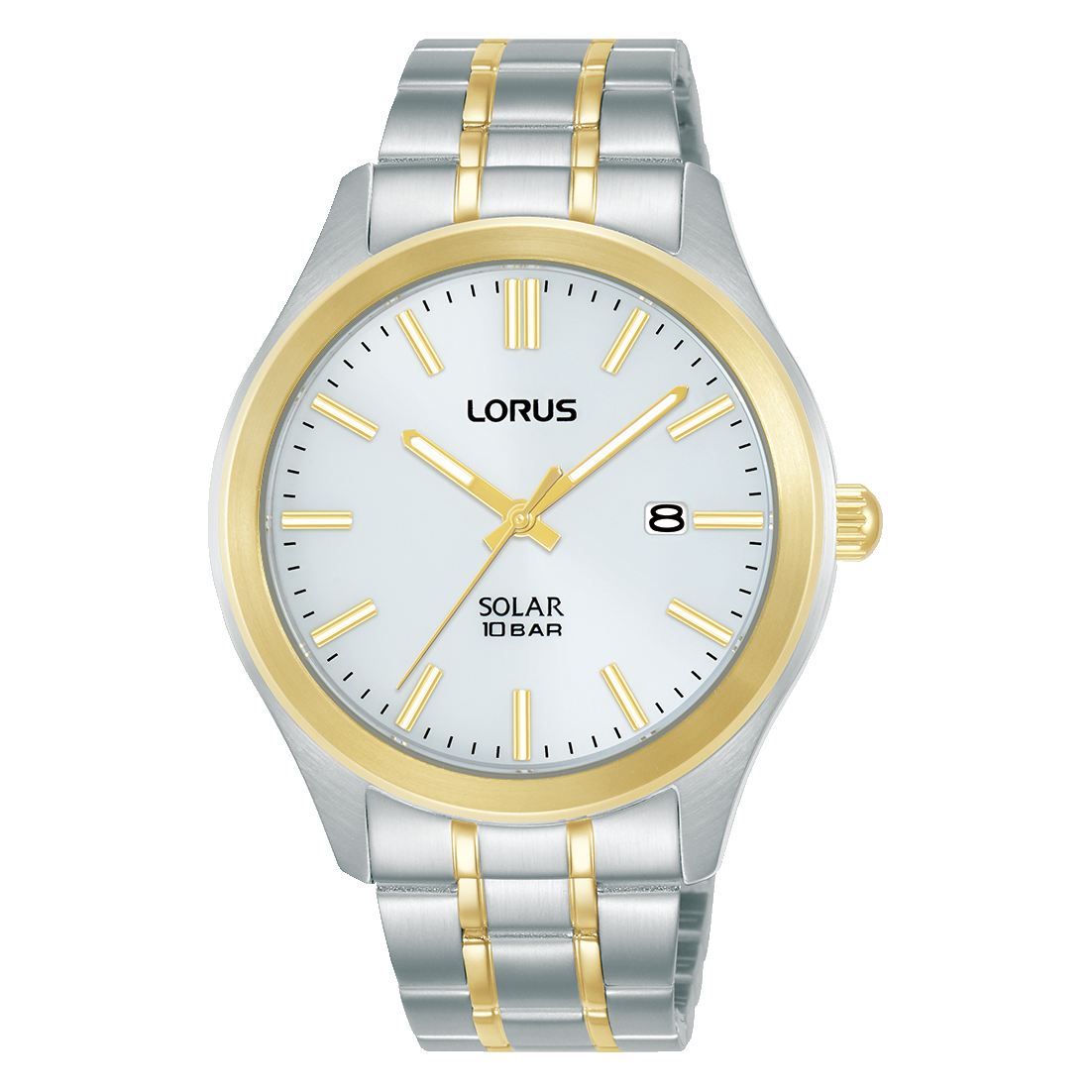 Lorus Herrenuhr mit hellem Zifferblatt, goldfarbenen Akzenten und Metallarmband
