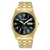 Herrenarmbanduhr mit schwarzem Zifferblatt, goldfarbenem Edelstahlarmband, Mineralglas