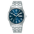 Herrenarmbanduhr mit dunkelblauem Zifferblatt und Edelstahlarmband, Mineralglas