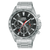 Lorus Herrenuhr mit Solar-Chronograph, schwarzem Zifferblatt und Tachymeter-Lünette, Edelstahlband