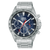 Herrenuhr-Chronograph: blaues Zifferblatt, Solar, Edelstahlband, Mineralglas