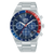 Herren-Armbanduhr mit Edelstahlband, blauem Zifferblatt und Chronograph/Tachymeter