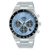 Herren-Armbanduhr mit silberfarbenem Edelstahlband, blauem Zifferblatt und Chronographen-Anzeige