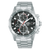 Sport-Armbanduhr: Edelstahlband, schwarzes Zifferblatt mit Chronographen-Subdials, Solar
