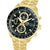 Herren-Armbanduhr Lorus Sport mit Solar-Chronograph, schwarzes Zifferblatt, goldfarbene Anzeige-Subdials