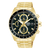 Herren-Armbanduhr Lorus Sport, Solar-Chronograph, schwarzes Zifferblatt, goldfarbenes Edelstahlband