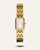 Goldene Damenarmbanduhr mit Metallarmband, rechteckigem Gehäuse und weißem Zifferblatt