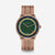 Montre homme avec cadran vert, boîtier couleur or rose et bracelet milanais rose