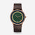 Montre homme avec bracelet en cuir marron, boîtier couleur or rose et cadran vert