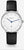 Montre pour femme avec bracelet en cuir noir, boîtier argenté et cadran blanc