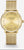Montre pour femme avec cadran beige, bracelet en maille dorée et lunette arrondie