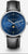 Montre homme avec cadran bleu et bracelet en cuir noir, boîtier argenté.