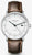 Montre homme avec bracelet en cuir marron et cadran blanc, boîtier rond en acier