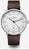 Montre homme avec bracelet en cuir marron, boîtier argenté et cadran blanc, automatique.