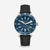 Montre bracelet noire avec cadran bleu et bracelet en cuir