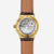 Herren-Automatik-Armbanduhr mit Sichtboden und braunem Lederarmband, goldfarbenes Gehäuse