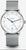 Montre homme avec bracelet en métal argenté et cadran blanc, automatique, verre saphir