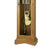 Pendule d'horloge de parquet et poids en laiton dans la fenêtre d'affichage de l'horloge de parquet en chêne