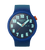 Herren-Swatch Uhr mit dunkelblauem Zifferblatt, Leuchtzeigern und Datumsanzeige