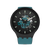 Swatch Herrenuhr: schwarzes Gehäuse, blaues Armband, großes dunkles Zifferblatt