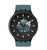 Swatch Herrenuhr, blaues Armband, schwarzes Gehäuse, dunkles Zifferblatt mit Leuchtindex